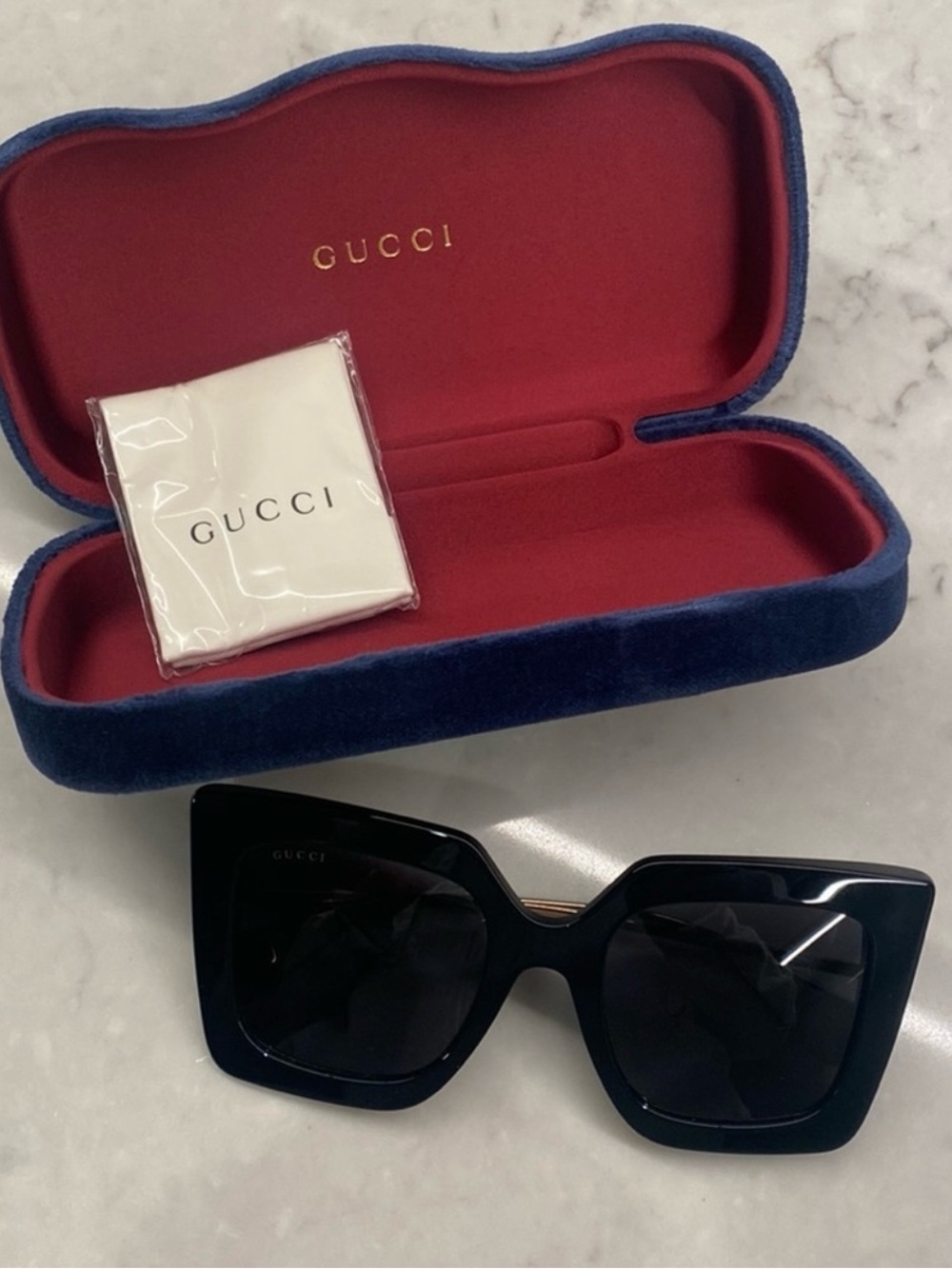 Gucci Black Oversized Square Sunglasses, Dark Lenses, Authentic Gucci Sunglasses